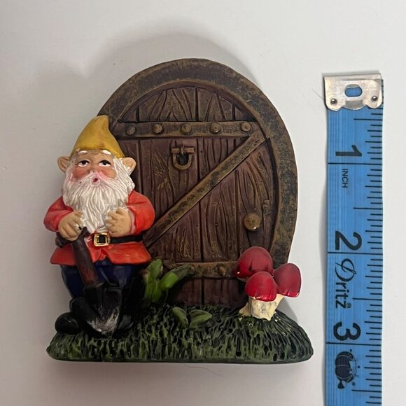 Garden Gnome Door Fairy Garden w Mushrooms Small Decoration Resin 3” - Picture 7 of 7